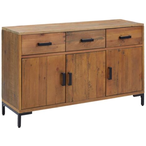 Buffet bahut commode armoire meuble de rangement organisateur cuisine salle de séjour salon 110 x 35 x 70 cm bois de pin massif marron (1/5)