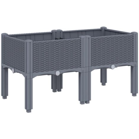 Jardinière bac lit surélevé plantes fleurs terrasse jardin avec pieds 80 x 40 x 42 cm PP gris (1/5)
