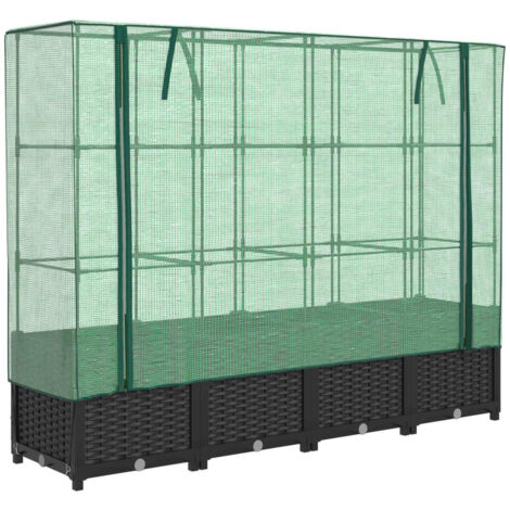 Jardinière bac lit surélevé plantes fleurs terrasse jardin surélevée avec housse aspect rotin 160 x 40 x 138 cm noir (1/5)
