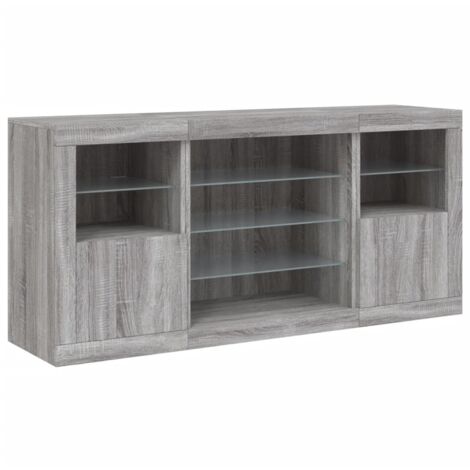 Buffet bahut commode armoire meuble de rangement organisateur cuisine salle de séjour salon avec lumières LED sonoma 142,5 x 37 x 67 cm gris (1/5)