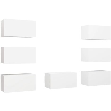 Meubles TV multimédia étagère télévision buffet téléviseur salle à manger salon chambre 7 pièces 30,5 x 30 x 60 cm bois d'ingénierie blanc (1/5)