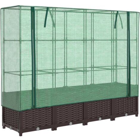 Jardinière bac lit surélevé plantes fleurs terrasse jardin surélevée avec housse aspect rotin 160 x 40 x 138 cm Marron (1/5)