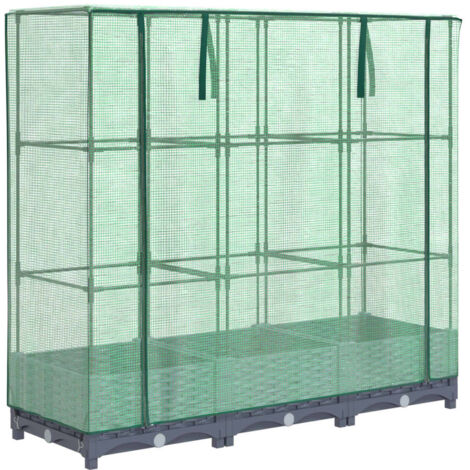 Jardinière bac lit surélevé plantes fleurs terrasse jardin surélevée avec housse aspect rotin 120 x 40 x 123 cm Blue gris (1/5)
