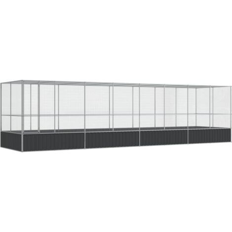 Volière cage à oiseaux avec extension argenté 832 x 207 x 212 cm acier Argent (1/5)