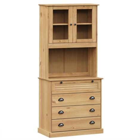 Buffet bahut commode armoire meuble de rangement organisateur cuisine salle de séjour salon haut 80 x 40 x 176 cm bois massif de pin marron (1/5)