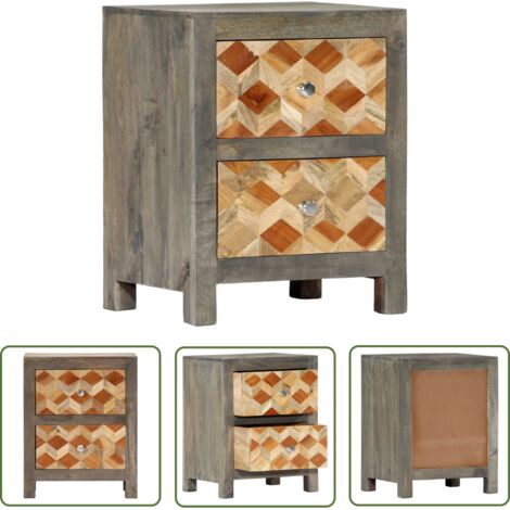 Table de nuit chevet commode armoire meuble chambre gris 40x30x50 cm bois de manguier massif (1/5)