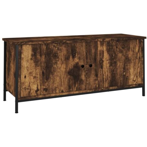 Meuble TV multimédia étagère télévision buffet téléviseur salle à manger salon chambre avec portes chêne fumé 102 x 35 x 45 cm bois d'ingénierie brun (1/5)