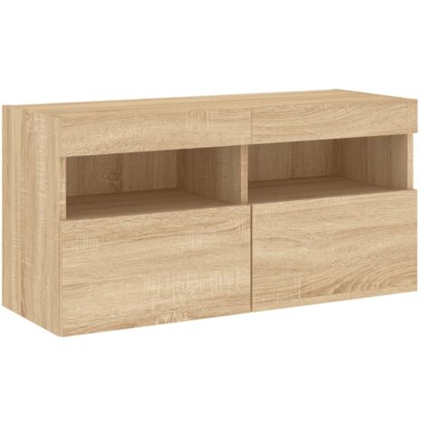 Meuble TV multimédia étagère télévision buffet téléviseur salle à manger salon chambre mural avec lumières LED chêne sonoma 80 x 30 x 40 cm brun (1/5)