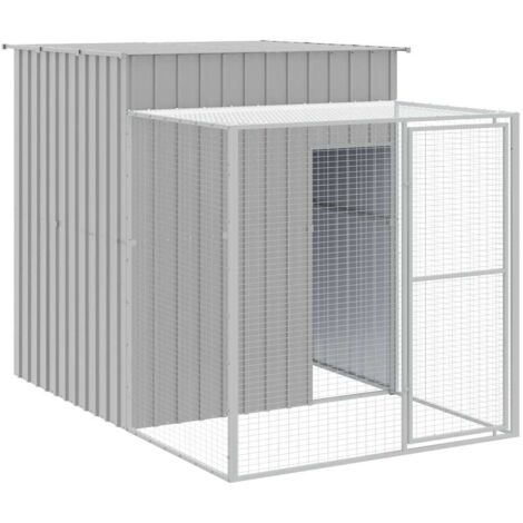 Poulailler enclos cage poules avec cour clair 165 x 251 x 181 cm acier galvanisé gris (1/4)