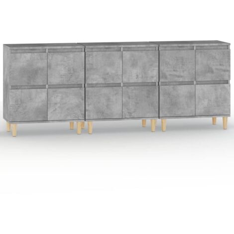 Buffet bahut commode armoire meuble de rangement organisateur cuisine salle de séjour salons 3 pcs 60 x 35 x 70 cm bois d'ingénierie gris (1/5)