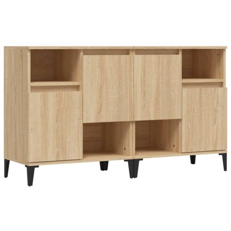 MERAX Buffet bas 4 portes et 2 tiroirs, Meuble de rangement - Meuble TV, Décor chêne, Panneau de particules + PVC, Naturel - Maison