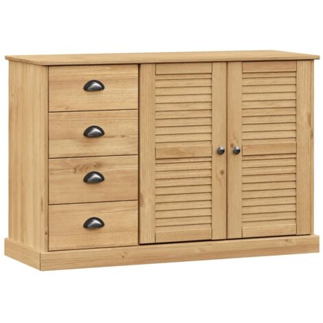 Buffet bahut commode armoire meuble de rangement organisateur cuisine salle de séjour salon avec tiroirs 113 x 40 x 75 cm bois massif de pin marron (1/5)