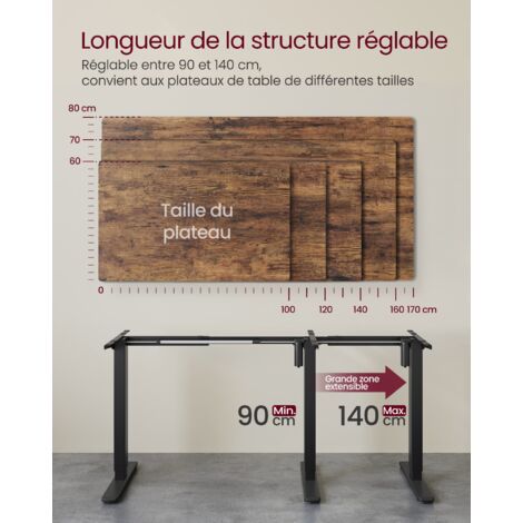 Cadre De Bureau Assis-Debout Électrique Réglable En Hauteur - 4 Positions Mémoire, Noir
