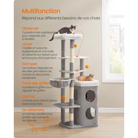 Arbre à Chat Petmaker 3 Niveaux – 87 Cm – Griffoirs Sisal, Niche, échelle, Balle Suspendue – Marron
