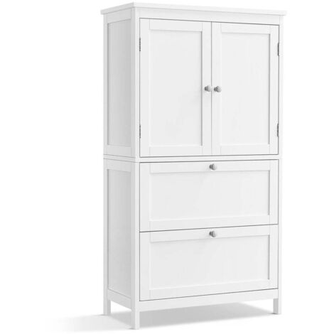 Armoire de salle de bain placard de cuisine meuble de rangement avec 2 tiroirs et 2 portes étagères réglables 30 x 60 x 110 cm blanc (1/4)