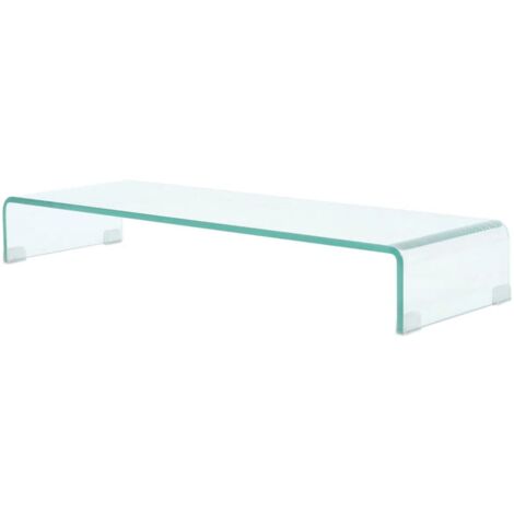 Meuble télé buffet tv télévision design pratique pour moniteur 90 cm verre transparent (1/5)