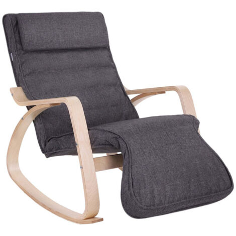 Fauteuil à bascule rocking chair avec repose-pied réglable en 5 niveaux charge max 150 kg gris (1/3)