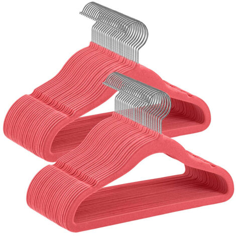 Cintres enfants lot de 50 en velours avec crochets rose gold antiglisse modèle enfant pour jupes robes pantalons t-shirts rouge (1/5)