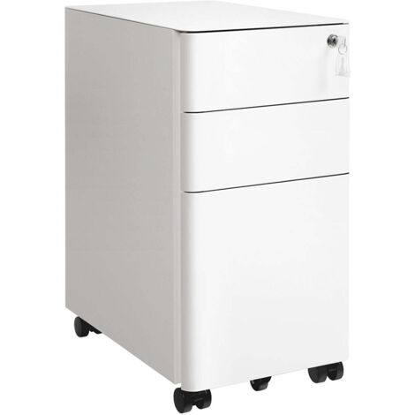 Caisson de bureau placard de rangement 30 x 46 x 59,2 cm mobile avec roulettes et serrure pour documents et dossier suspendu avec 3 tiroirs blanc (1/5)