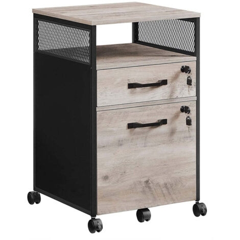 Caisson De Bureau Avec 2 Tiroirs Verrouillables Meuble De Rangement De Bureau Avec Roulettes 41 X 44 X 66 Cm Compartiment Ouvert Cadre En Acier Style Industriel Gris 89548572