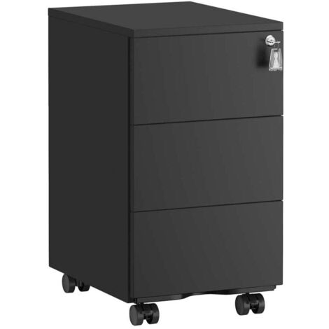 Caisson de bureau mobile 39 x 45 x 55 cm verrouillable avec 3 tiroirs rangement de documents papeterie préassemblé pour bureau bureau à domicile noir (1/4)