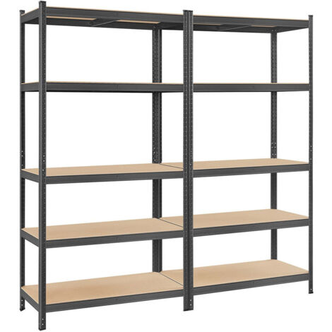 Étagère charge lourde métallique 200 x 100 x 50 cm 5 niveaux charge totale 875 kg (175 kg/niveau) étagère de rangement planches réglables pour garage cave noir (1/3)