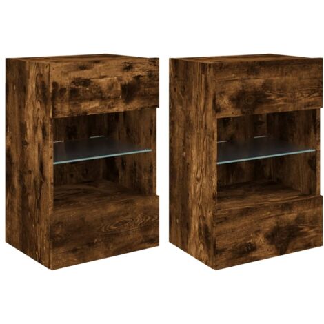Meubles TV muraux multimédia étagère télévision buffet téléviseur salle à manger salon chambre et lumières LED 2 pièces chêne fumé 40 x 30 x 60,5 cm brun (1/5)