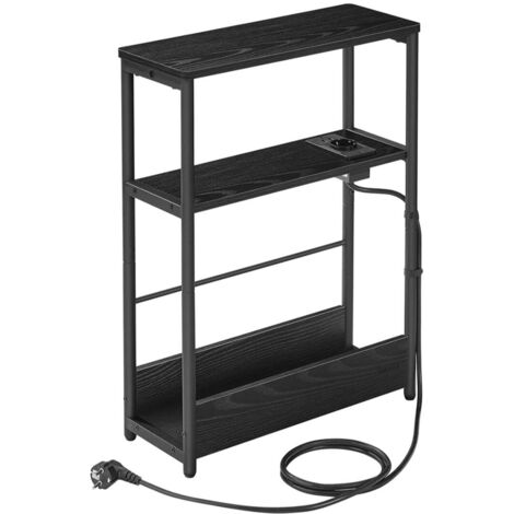 Table d’appoint fine avec multiprise 18 x 45 x 58 cm table de chevet à 3 niveaux bout de canapé pour petits espaces porte-magazines salon chambre bureautables d'appoint noir (1/5)