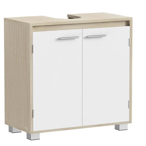 Meuble sous lavabo meuble de salle de bain 2 compartiments derrière les portes pour divers types de lavabos avec pieds 30 x 60 x 60 cm beige (1/5)