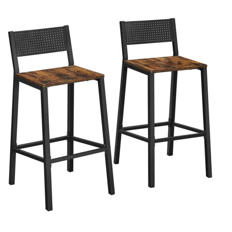 Tabourets de bar lot de 2 chaises hautes sièges cuisine salle à manger bureau style industriel marron (1/3)