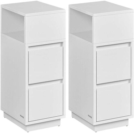 Tables de chevet étroite lot de 2 tables d’appoint avec 2 tiroirs et compartiment ouvert montage à gauche ou à droite pour chambre salon blanc (1/3)