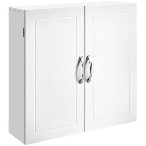 Meuble de salle de bain placard mural armoire rangement mur 2 portes avec 2 étagères réglables 60 x 18 x 60 cm style scandinave nordique blanc mat (1/4)