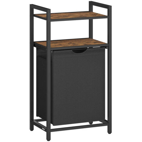 Panier à linge corbeille à linge sale rangement 2 compartiments 2 sacs amovibles en tissu oxford 2 étagères cadre en métal 46 litres pour chaque sac marron (1/3)