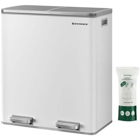 Poubelle 2 pédales poubelle avec double compartiment 2 x 30 litres anti-traces de doigts inox seau intérieur plastique avec poignée (1/5)