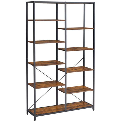 Meuble de rangement 5 niveaux étagère 100 x 30 x 170 cm bibliothèque enfant pour salon chambre salle de bain cuisine entrée montage facile marron rustique et noir (1/2)