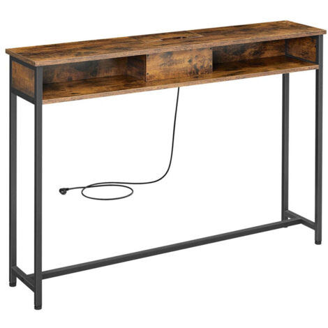 Table console fine avec multiprise 25 x 120 x 81,1 cm table de canapé avec 2 compartiments chargement caché gain de place pour entrée salon (1/3)