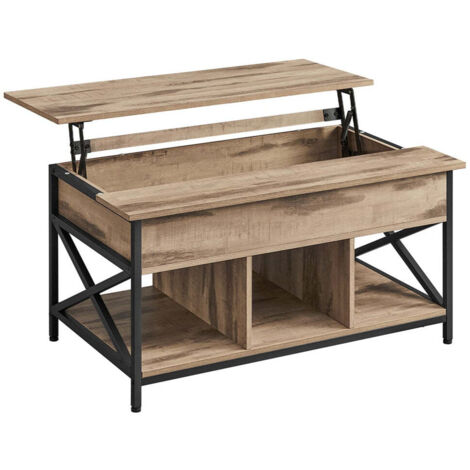 Table basse table de salon avec plateau relevable avec rangement ouvert et compartiment caché barres en forme de x 60 x 100 x (48-62) cm marron (1/3)