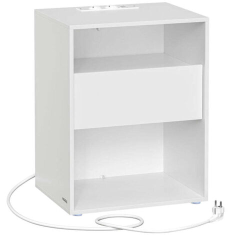 Table de chevet assemblage sans outils lot de 2 table d’appoint avec multiprise et tiroir moderne chambre salon blanc (1/4)
