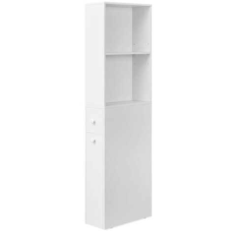 Meuble de salle de bain 40 x 18 x 134,4 cm haut meuble de rangement fin colonne avec tiroirs et étagère réglable armoire placard pour petits espaces style moderne blanc