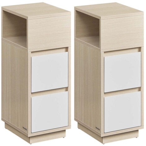 Tables de chevet étroite lot de 2 tables d’appoint avec 2 tiroirs et compartiment ouvert montage à gauche ou à droite pour chambre beige (1/3)