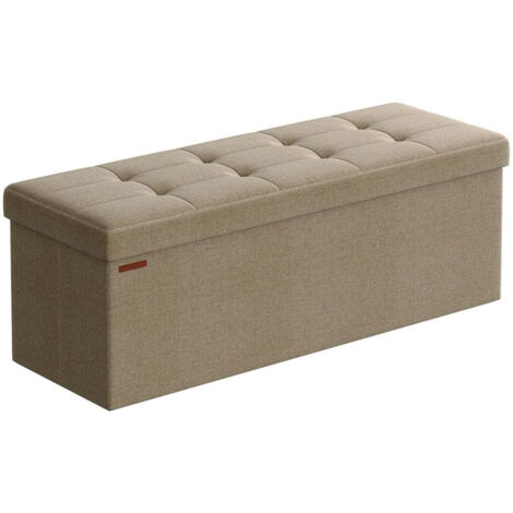 Banc de rangement pliable pouf coffre bout de lit banquette 110 x 38 x 38 cm tissu façon lin charge 300 kg pour entrée chambre beige (1/3)