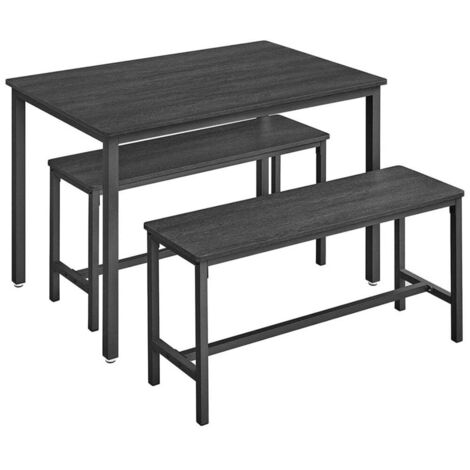 HOMASIS Ensemble Table + 2 Bancs 110x70x75 Cm Style Industriel – Bois & Acier Marron