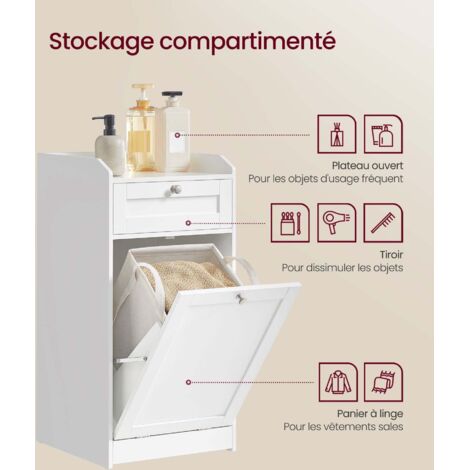 VASAGLE Meuble Salle De Bain Avec 2 Tiroirs Et 2 Paniers à Linge - Blanc Nuage - 40 X 78,9 X 80,2 Cm BBC751W01