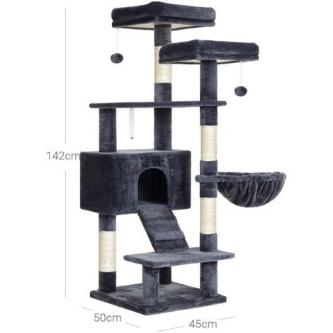 Arbre à Chat Hauteur De 135cm Avec Griffoir Multi-niveaux Niche Panier Suspendu Salle De Jeux Grise Claire 65968291