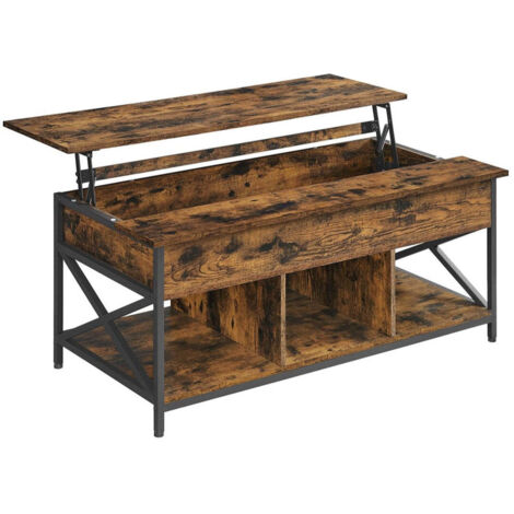 Table Basse Relevable VASAGLE Marron Camel Et Noir - Plateau Ajustable Avec Rangement Et Tiroirs
