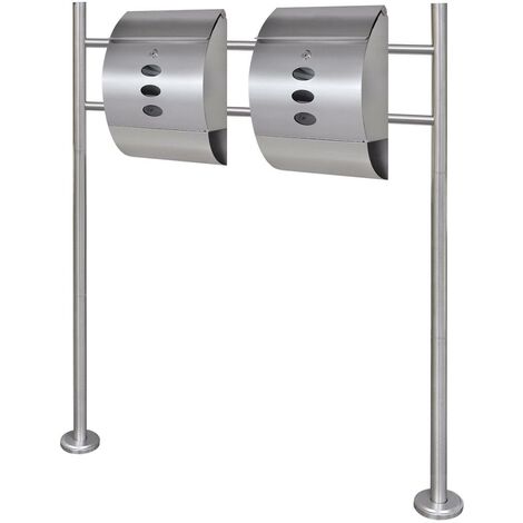 Boite aux lettres double design contemporain acier inoxydable sur pieds 120 cm (1/5)