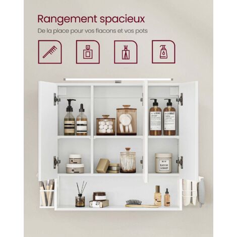 Bealife Meuble Suspendu Salle De Bain Blanc 60x20x70 Cm - Armoire Murale 2 Portes Avec Étagère Réglable Et Porte-Serviettes
