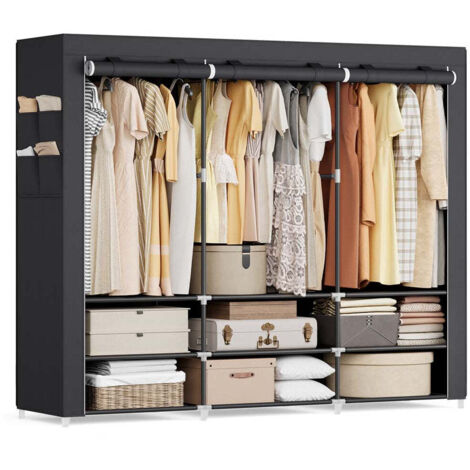 Armoire Penderie Pliable Armoire Dressing Pliable En Tissu - 108x45x170 Cm, 4 Compartiments, 2 Barres - Range-vêtements Portable, Noir Dressing Portable 4 Compartiments 2 Barres