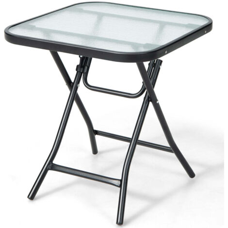 Table pliante de balcon en verre trempé noir stable et pratique