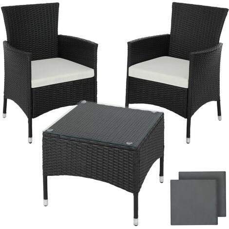 Salon de jardin rotin résine tressé synthétique 2 places avec 2 sets de housses noir (1/5)